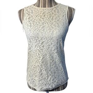 LOFT Sleeveless Top XS Petite Cream Lace front Camisole Nylon Spandex Rayon